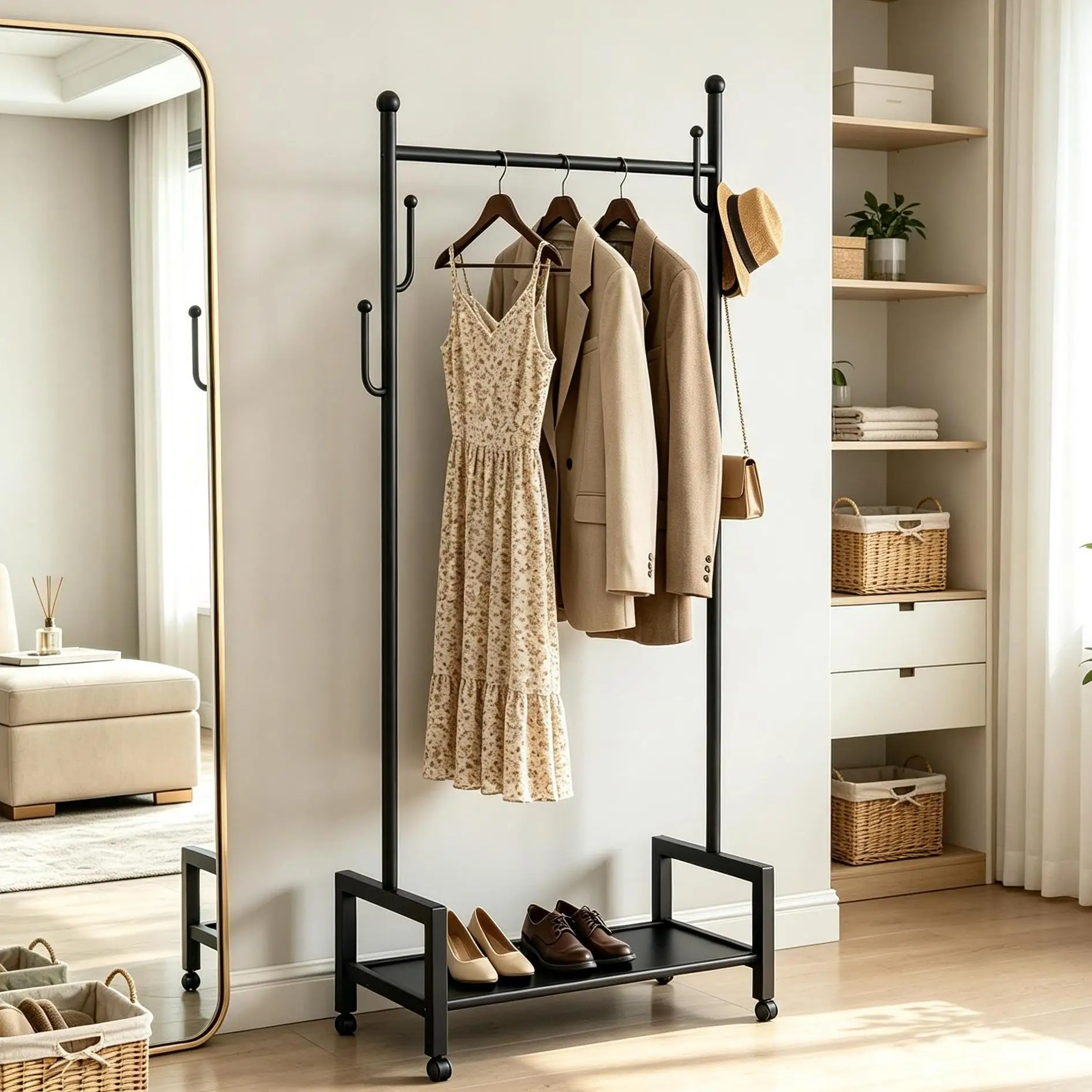 Coat Rack Standing - Floor-Standing Clothes Rack with Wheels Mobile