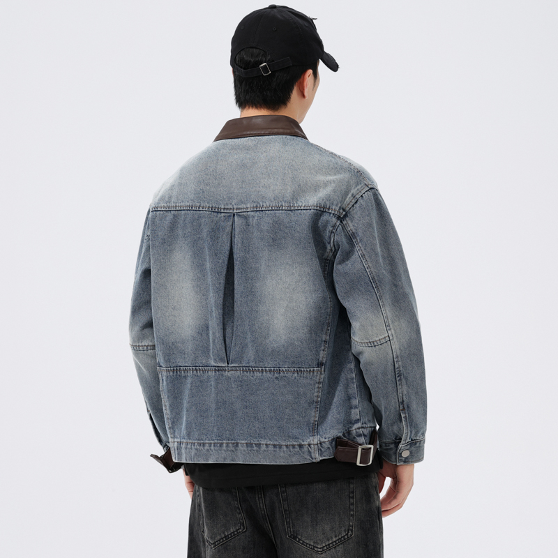 Stand Leather Collar Denim Jac - Coat Rack Standing 评论和价格