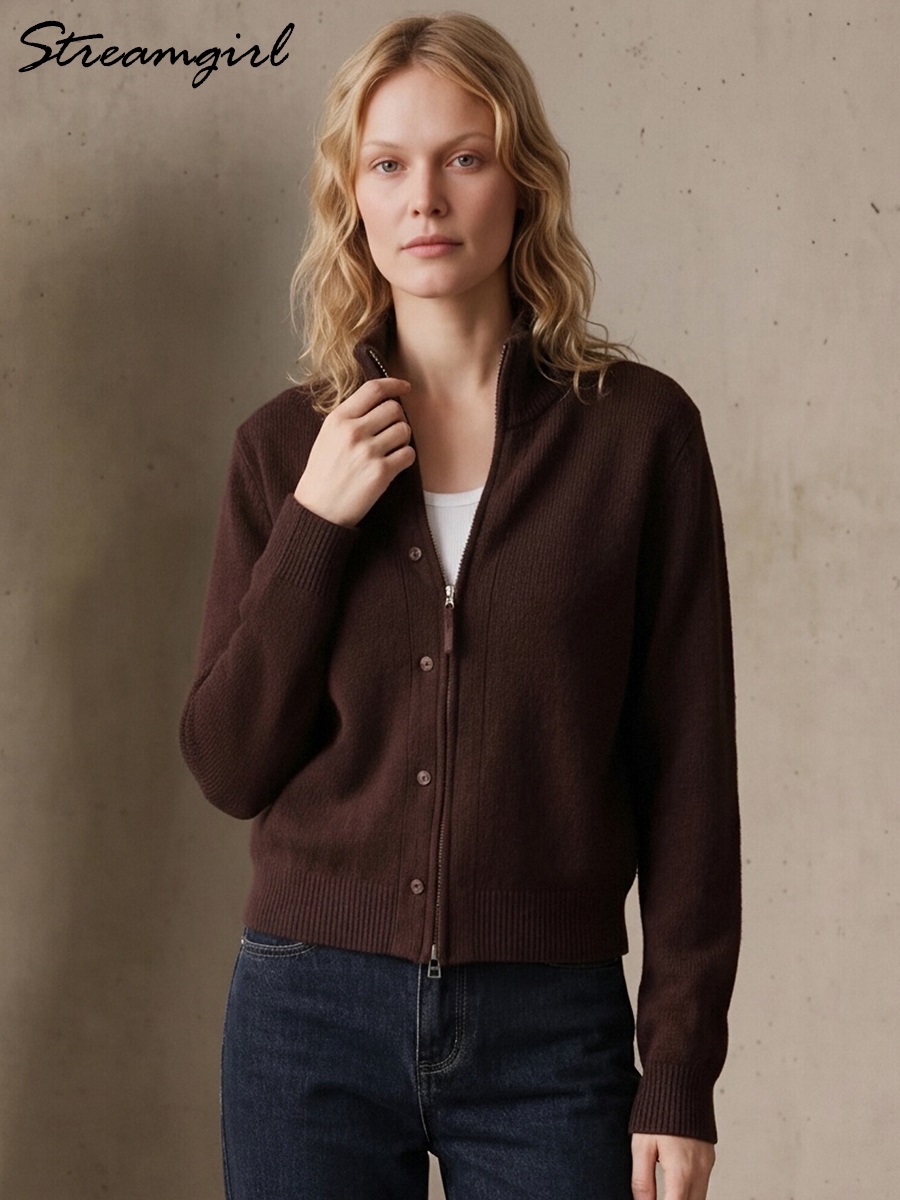 Women Turtleneck Knit Cardigan - Coat Rack Standing 评论和价格