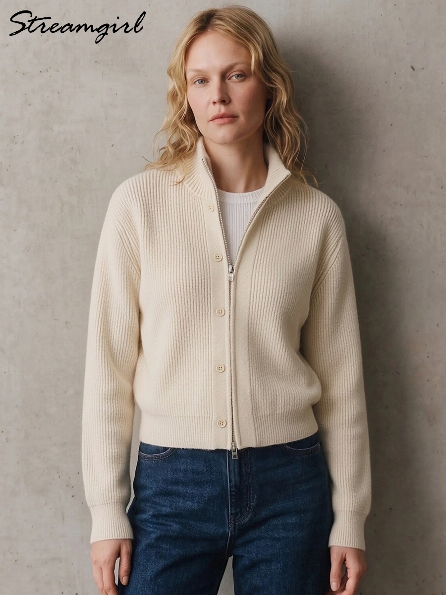 Women Turtleneck Knit Cardigan - Coat Rack Standing 评论和价格