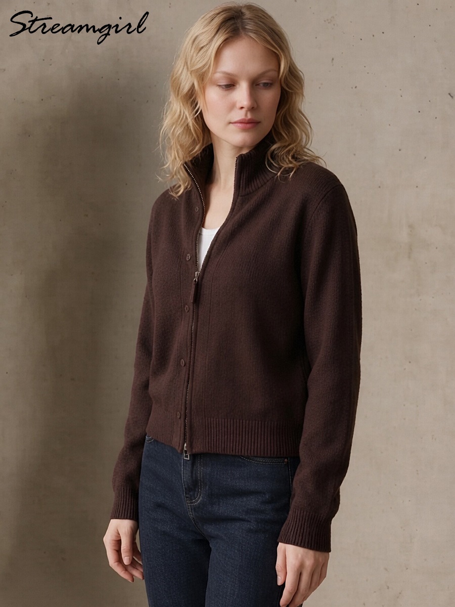 Women Turtleneck Knit Cardigan - Coat Rack Standing 评论和价格