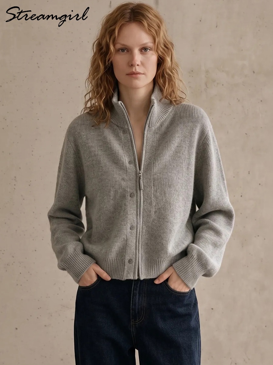 Women Turtleneck Knit Cardigan - Coat Rack Standing 评论和价格